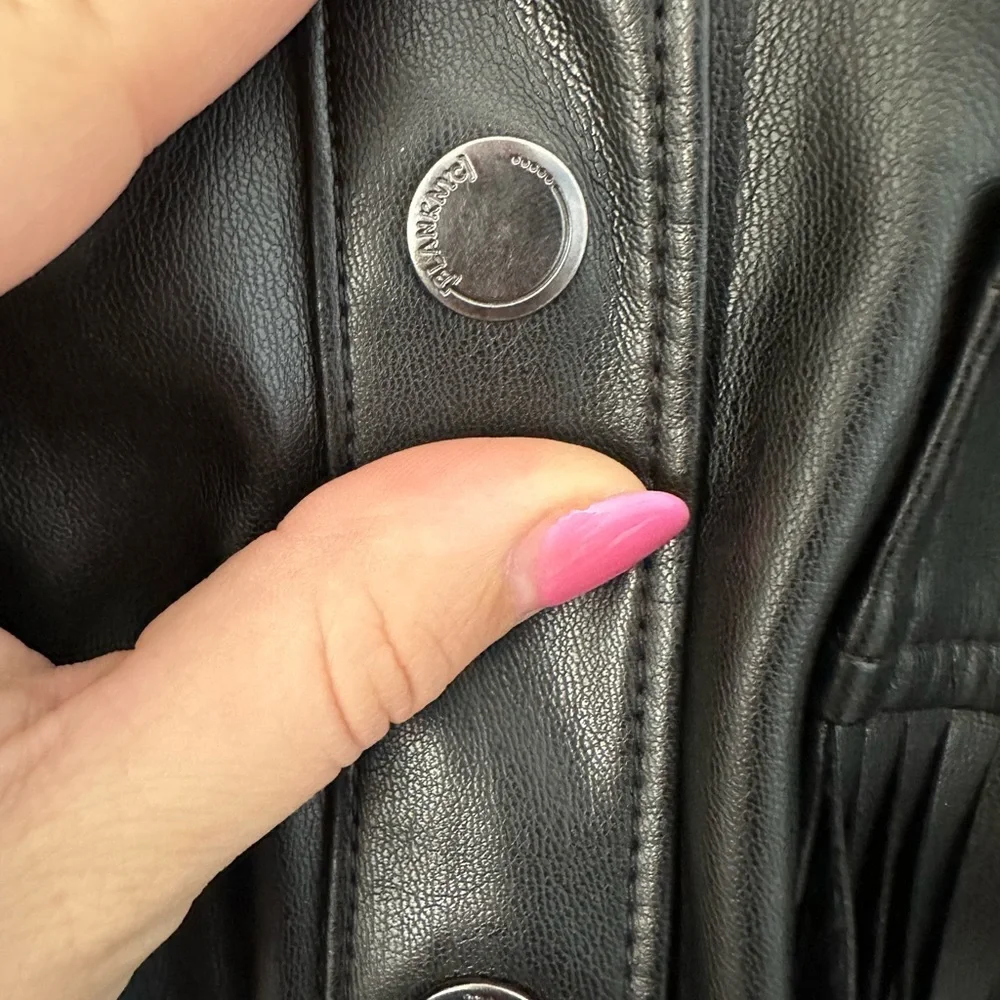 Blank NYC Women’s Lonestar Oversized Vegan Leather Fringe Shirt Jacket S Black - Picture 9 of 11